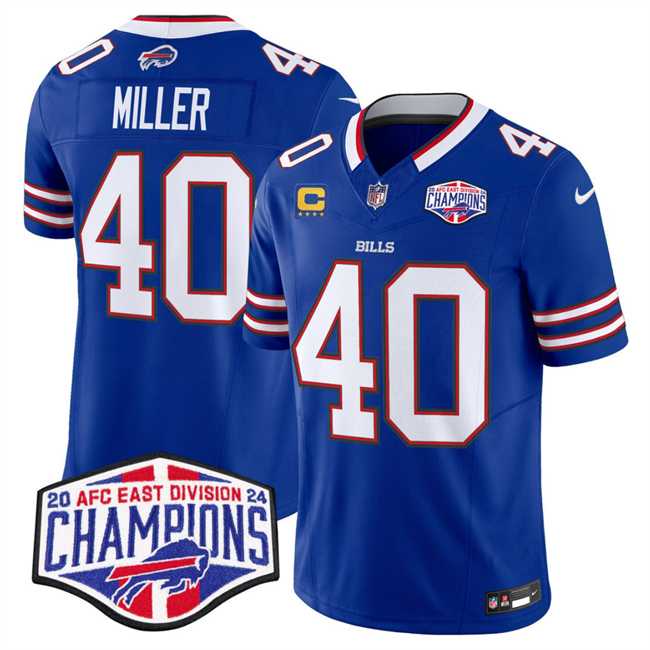 Mens Buffalo Bills #40 Von Miller Royal F.U.S.E. 2024 AFC East Division Champions With 4-Star C Ptach Vapor Limited Stitched Jersey